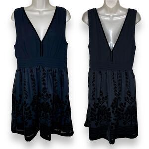 H&M Conscious Collection Deep V Black Burnout Velvet A Line Cocktail Dress 14